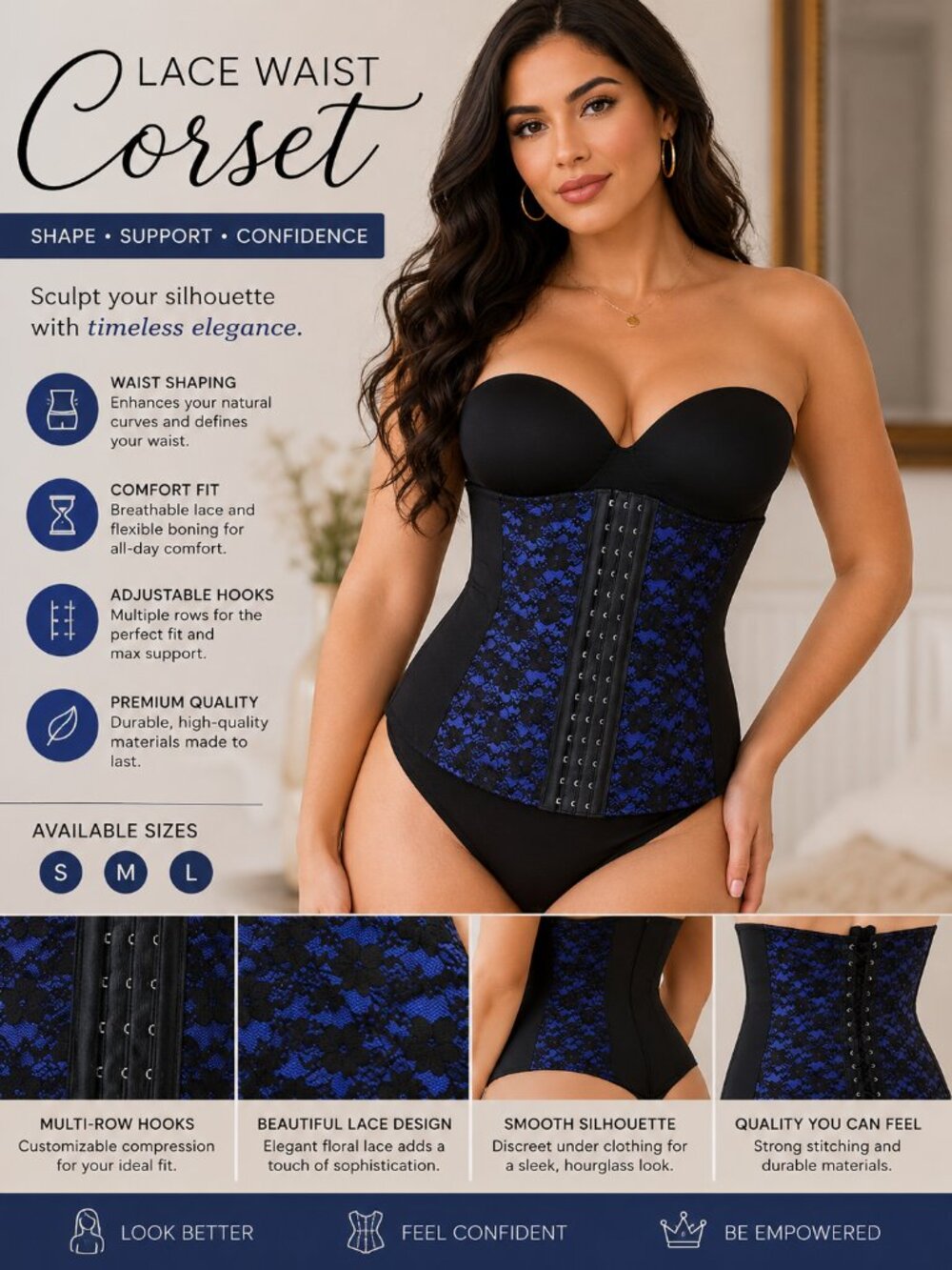 Waist Trainer Shapewear Tummy Control Cincher Blue Women Medium